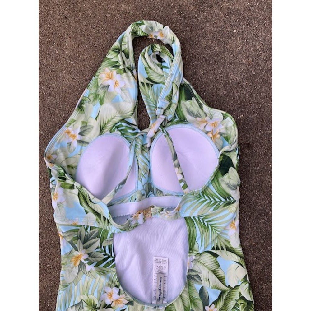 Tommy Bahama Womens Tropical Floral Palm Halter One Piece Swimsuit Blue Green 10 - Picture 4 of 9